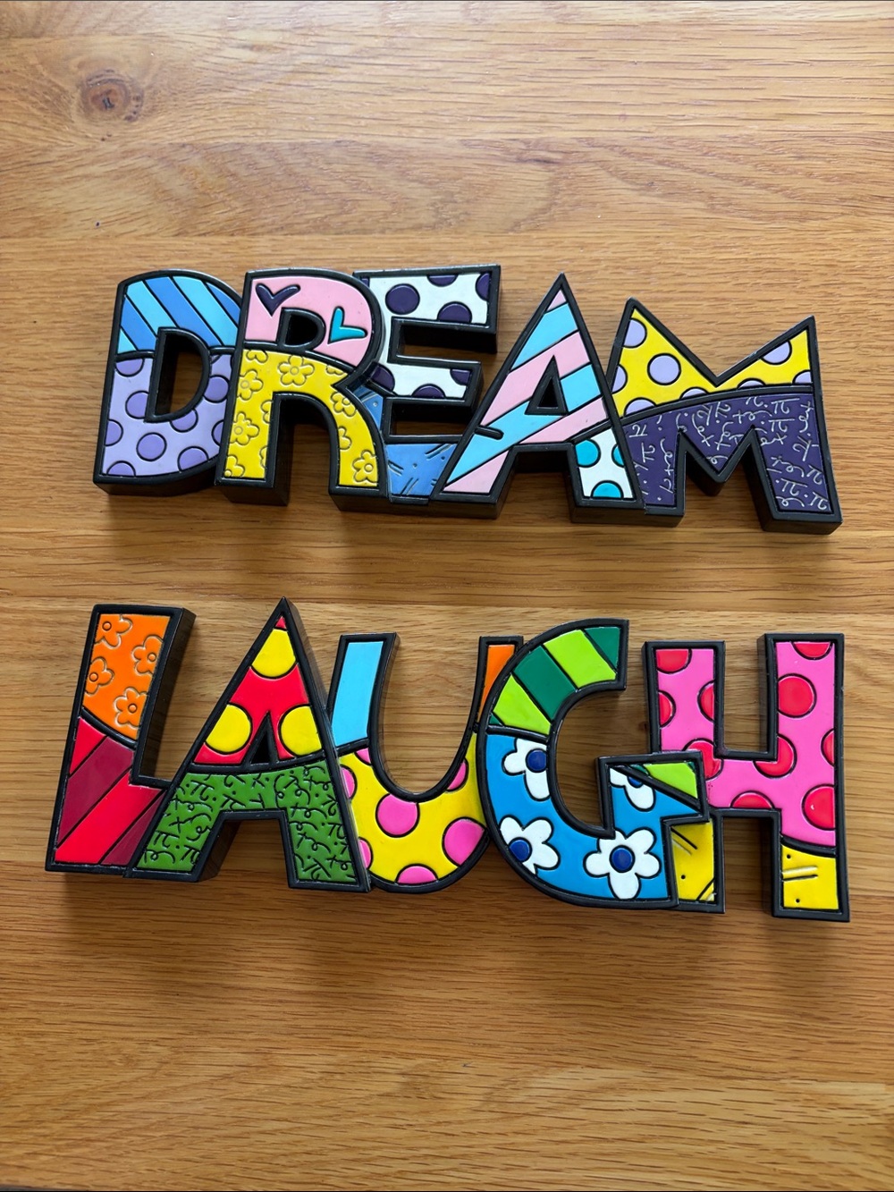 Romero Britto Giftcraft Word Dream Laugh Multicolour Pop Art Plaques